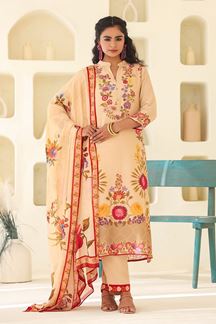 Picture of  Charming Peachy Cream Designer Straight Cut Suit for Festivals, Sangeet, and Parties
