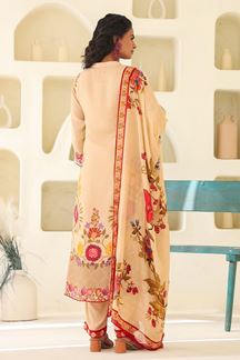 Picture of  Charming Peachy Cream Designer Straight Cut Suit for Festivals, Sangeet, and Parties
