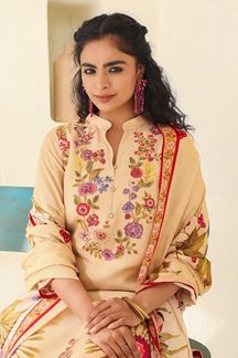 Picture of  Charming Peachy Cream Designer Straight Cut Suit for Festivals, Sangeet, and Parties