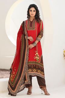 Picture of  Marvelous Red Designer Straight Cut Suit for Festivals, Sangeet, and Parties