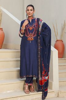 Picture of  Trendy Indigo Designer Straight Cut Suit for Festivals, Sangeet, and Parties