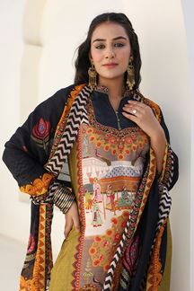 Picture of  Flawless Green Designer Straight Cut Suit for Mehendi, Festivals, Sangeet, and Parties