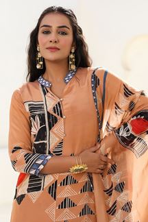Picture of  Divine Pastel Peach Designer Straight Cut Suit for Festivals, Sangeet, and Parties