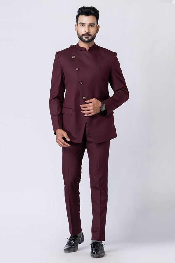 Picture of Impressive Wine Designer Jodhpuri Suit for Engagement, Reception, Wedding, Sangeet, and Parties