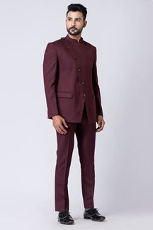 Picture of Impressive Wine Designer Jodhpuri Suit for Engagement, Reception, Wedding, Sangeet, and Parties