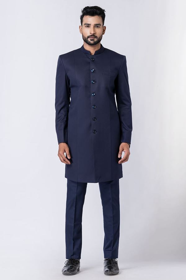 Picture of Magnificent Navy Blue Designer Jodhpuri Suit for Engagement, Reception, Wedding, Sangeet, and Parties
