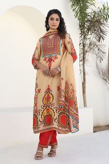 Picture of  Astounding Cream Designer Straight Cut Suit for Festivals, Sangeet, and Parties