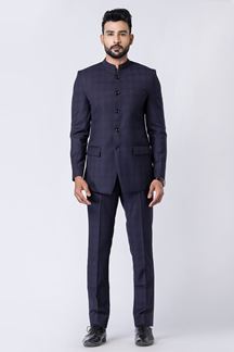 Picture of Fashionable Navy Blue Designer Jodhpuri Suit for Engagement, Reception, Wedding, Sangeet, and Parties