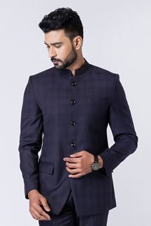 Picture of Fashionable Navy Blue Designer Jodhpuri Suit for Engagement, Reception, Wedding, Sangeet, and Parties
