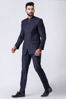 Picture of Fashionable Navy Blue Designer Jodhpuri Suit for Engagement, Reception, Wedding, Sangeet, and Parties