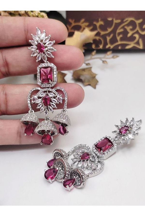 Picture of  Ethnic Rani Designer Earrings Set for Engagement, Wedding, and Reception
