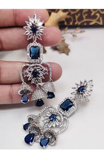 Picture of  Delightful Navy Blue Designer Earrings Set for Engagement, Wedding, and Reception
