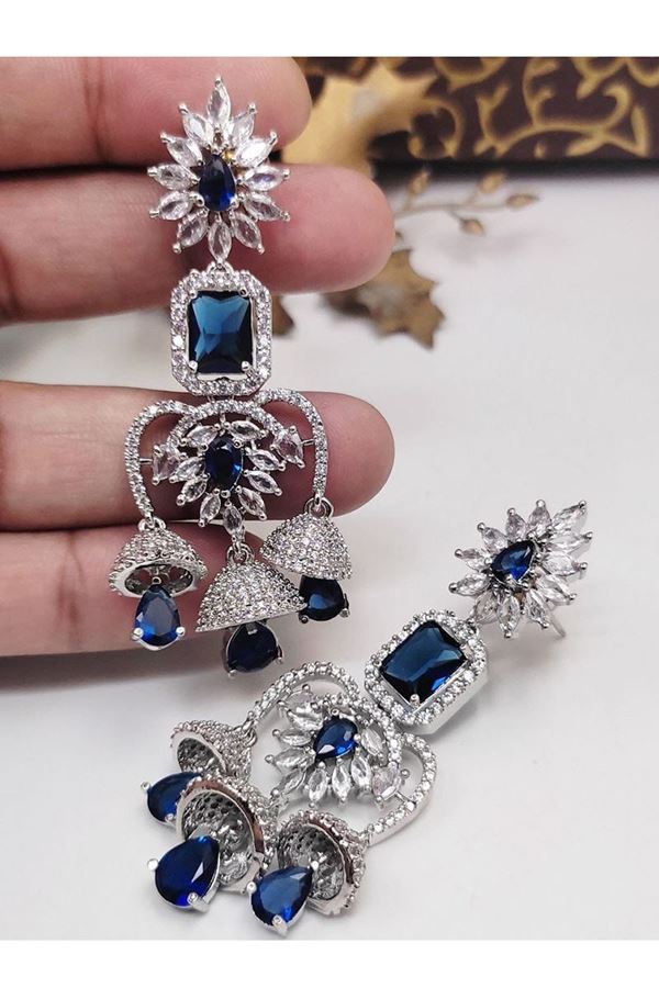 Picture of  Delightful Navy Blue Designer Earrings Set for Engagement, Wedding, and Reception