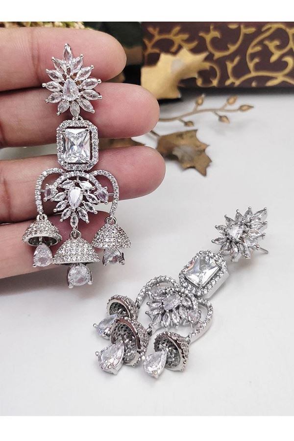Picture of  Captivating White Designer Earrings Set for Engagement, Wedding, and Reception