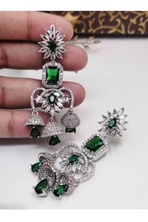 Picture of  Smashing Dark Green Designer Earrings Set for Mehendi, Engagement, Wedding, and Reception