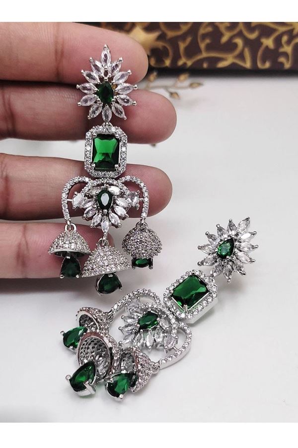 Picture of  Smashing Dark Green Designer Earrings Set for Mehendi, Engagement, Wedding, and Reception