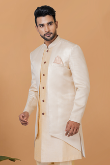 Picture of Artistic Gold and Beige Designer Men’s Indo-Western Sherwani for Engagement, Wedding, and Reception