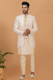 Picture of Splendid Gold and Off-White Designer Men’s Indo-Western Sherwani for Engagement, Wedding, and Reception