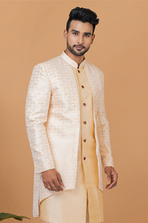 Picture of Splendid Gold and Off-White Designer Men’s Indo-Western Sherwani for Engagement, Wedding, and Reception