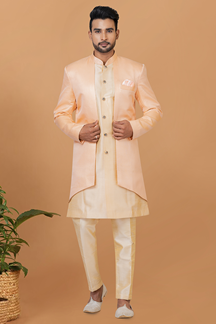 Picture of Royal Gold and Beige Designer Men’s Indo-Western Sherwani for Engagement, Wedding, and Reception