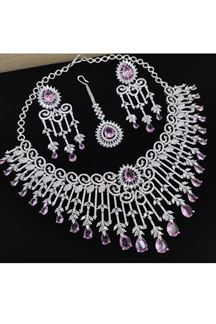 Picture of  Surreal White and Light Purple Designer Necklace Set for Engagement, Wedding, and Reception