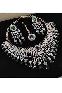 Picture of  Royal White and Green Designer Necklace Set for Mehendi, Engagement, Wedding, and Reception