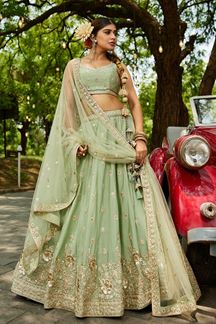 Picture of Fascinating Lime Green Designer Indo-Western Lehenga Choli for Engagement and Reception