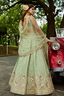 Picture of Fascinating Lime Green Designer Indo-Western Lehenga Choli for Engagement and Reception
