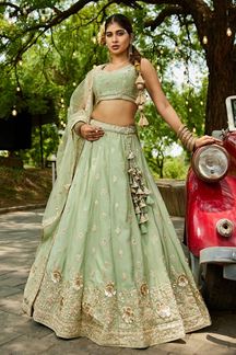 Picture of Fascinating Lime Green Designer Indo-Western Lehenga Choli for Engagement and Reception
