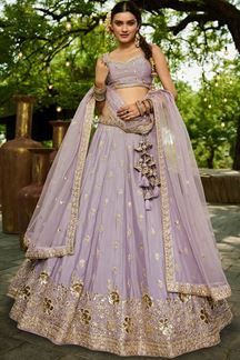 Picture of Exuberant Mauve Designer Indo-Western Lehenga Choli for Engagement and Reception