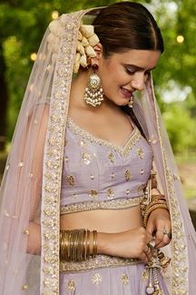 Picture of Exuberant Mauve Designer Indo-Western Lehenga Choli for Engagement and Reception