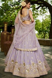 Picture of Exuberant Mauve Designer Indo-Western Lehenga Choli for Engagement and Reception