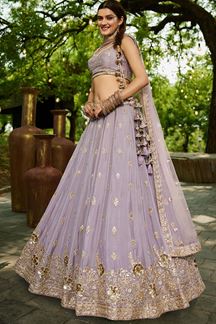 Picture of Exuberant Mauve Designer Indo-Western Lehenga Choli for Engagement and Reception