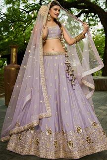 Picture of Exuberant Mauve Designer Indo-Western Lehenga Choli for Engagement and Reception