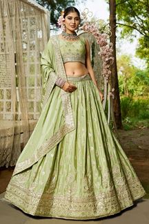 Picture of Mesmerizing Lime Green Designer Indo-Western Lehenga Choli for Engagement and Reception