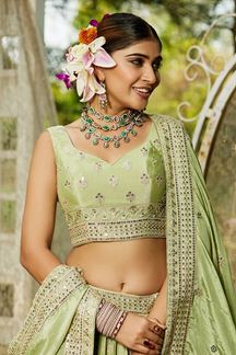 Picture of Mesmerizing Lime Green Designer Indo-Western Lehenga Choli for Engagement and Reception