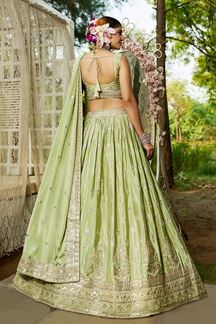 Picture of Mesmerizing Lime Green Designer Indo-Western Lehenga Choli for Engagement and Reception
