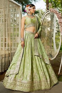 Picture of Mesmerizing Lime Green Designer Indo-Western Lehenga Choli for Engagement and Reception