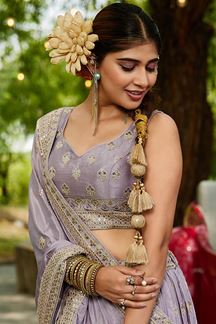 Picture of Striking Mauve Designer Indo-Western Lehenga Choli for Engagement and Reception