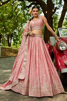 Picture of Flamboyant Pink Designer Indo-Western Lehenga Choli for Engagement and Reception