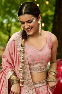 Picture of Flamboyant Pink Designer Indo-Western Lehenga Choli for Engagement and Reception