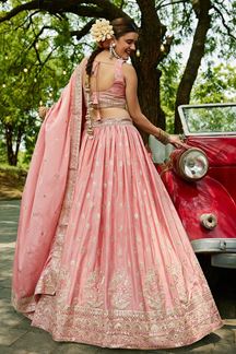 Picture of Flamboyant Pink Designer Indo-Western Lehenga Choli for Engagement and Reception