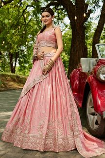 Picture of Flamboyant Pink Designer Indo-Western Lehenga Choli for Engagement and Reception