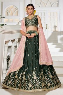 Picture of Captivating Olive Designer Indo-Western Lehenga Choli for Engagement and Reception