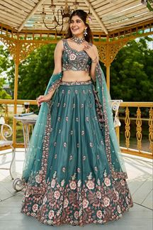 Picture of Amazing SeaGreen Designer Indo-Western Lehenga Choli for Engagement and Reception
