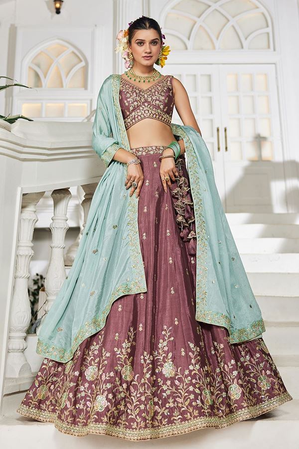 Picture of Charismatic Rose Gold Designer Indo-Western Lehenga Choli for Engagement and Reception