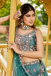 Picture of Amazing SeaGreen Designer Indo-Western Lehenga Choli for Engagement and Reception