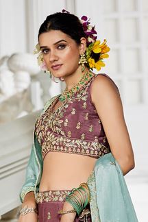 Picture of Charismatic Rose Gold Designer Indo-Western Lehenga Choli for Engagement and Reception