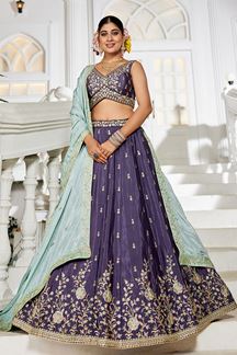 Picture of Smashing Violet Designer Indo-Western Lehenga Choli for Engagement and Reception