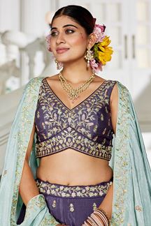 Picture of Smashing Violet Designer Indo-Western Lehenga Choli for Engagement and Reception